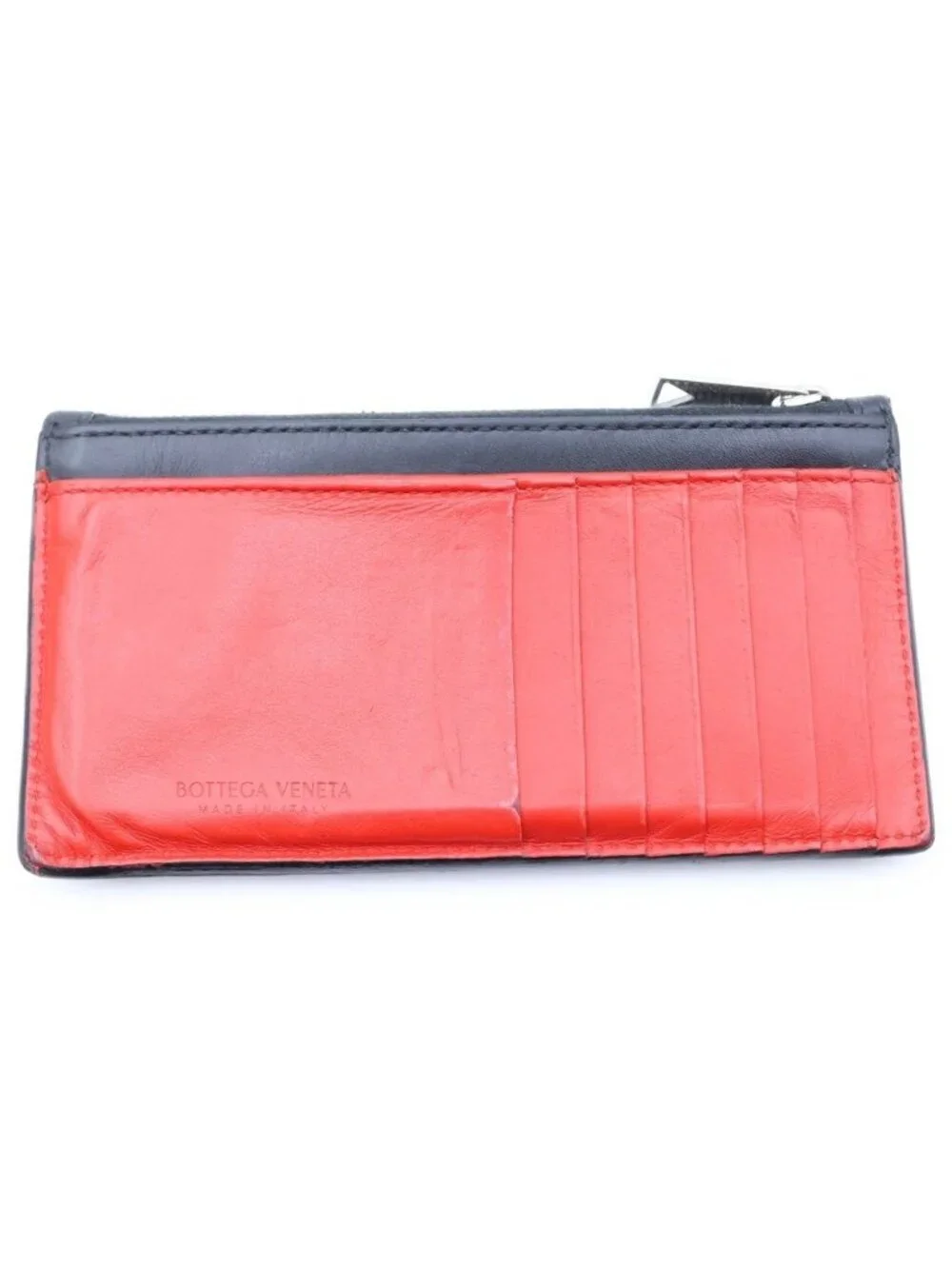 Bottega Veneta Intrecciato Leather Zippered Card Case Black Red